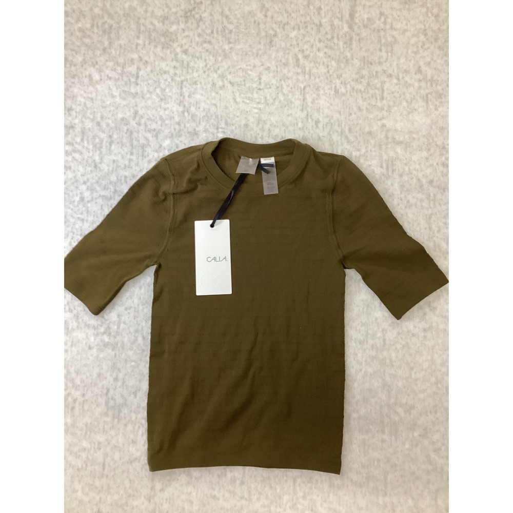 Calia Focus Focus Seamless Crop Tee Dark Khaki Olive WAX15125 Womens XS New